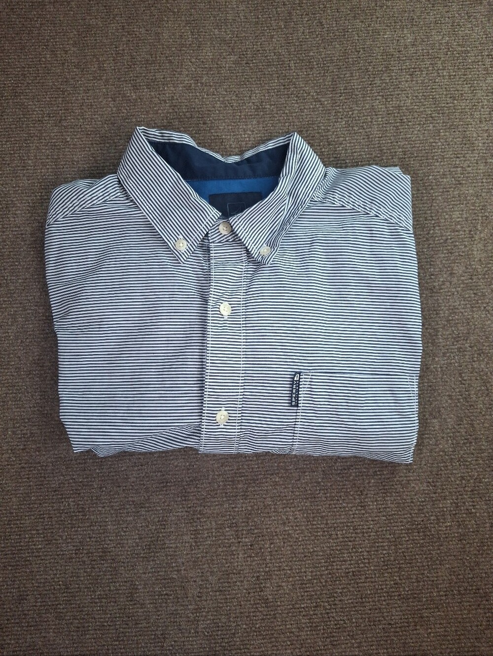 Sperry Top-Sider White Long Sleeve Button Up Shirt Blue Stripes Size Large